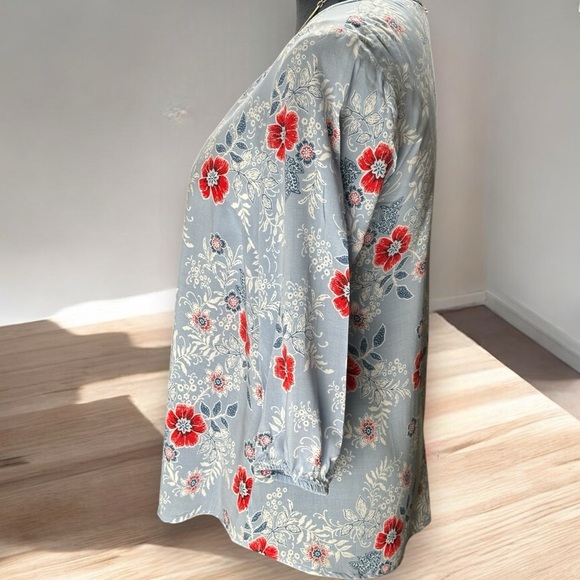J.JILL Womens Size SP Floral 3/4 Sleeve Floral Button Up Blouse Top Boho Poppy's - Picture 2 of 8